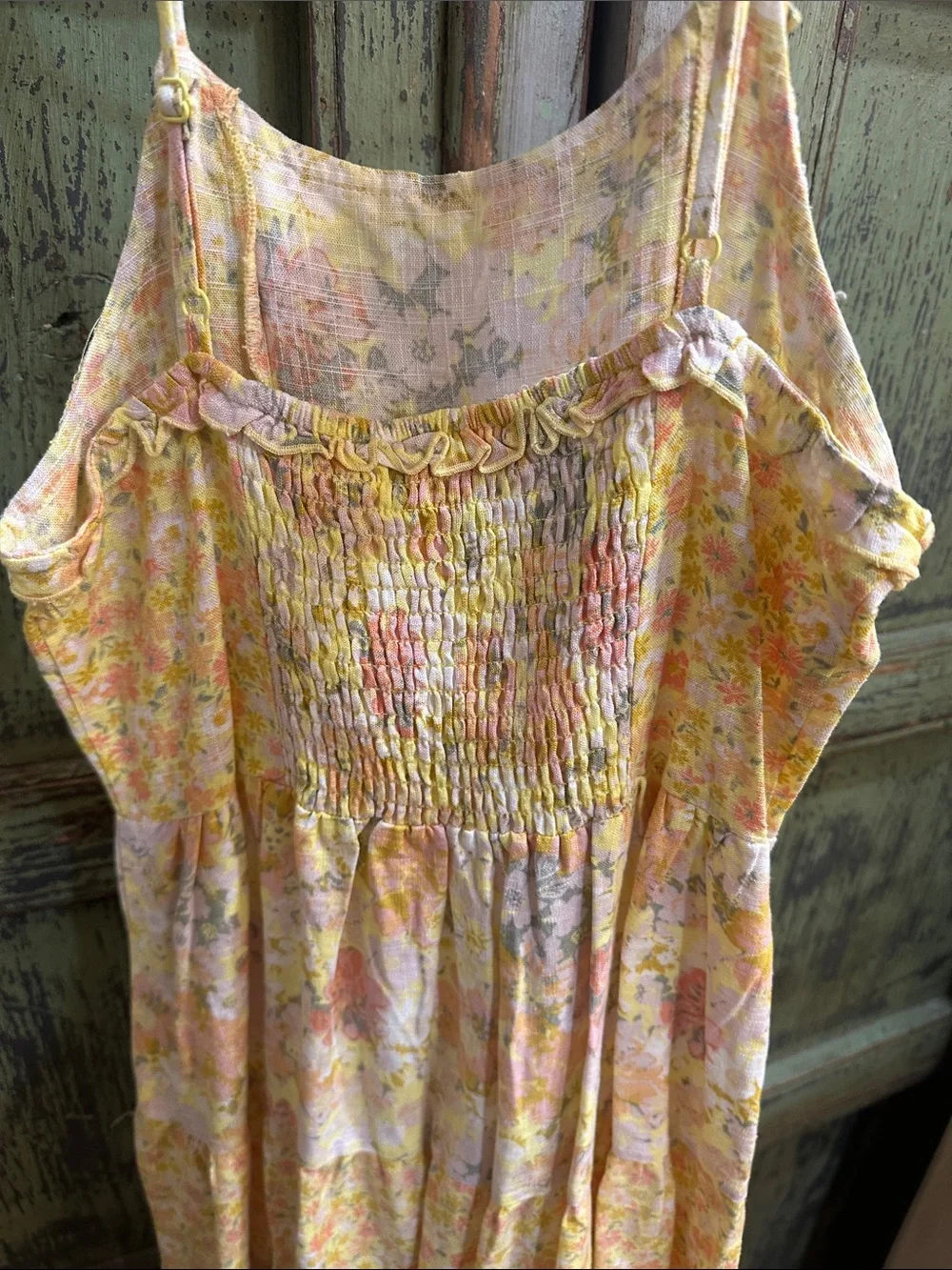 art class Yellow and Mint Floral Tiered Sundresses